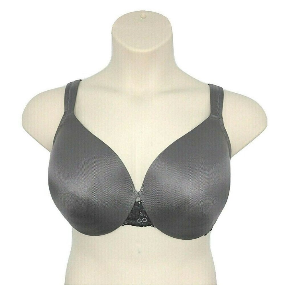 Cacique Lane Bryant Womens Bra Smooth Satin Full Coverage w/ Lace 42DD Gray